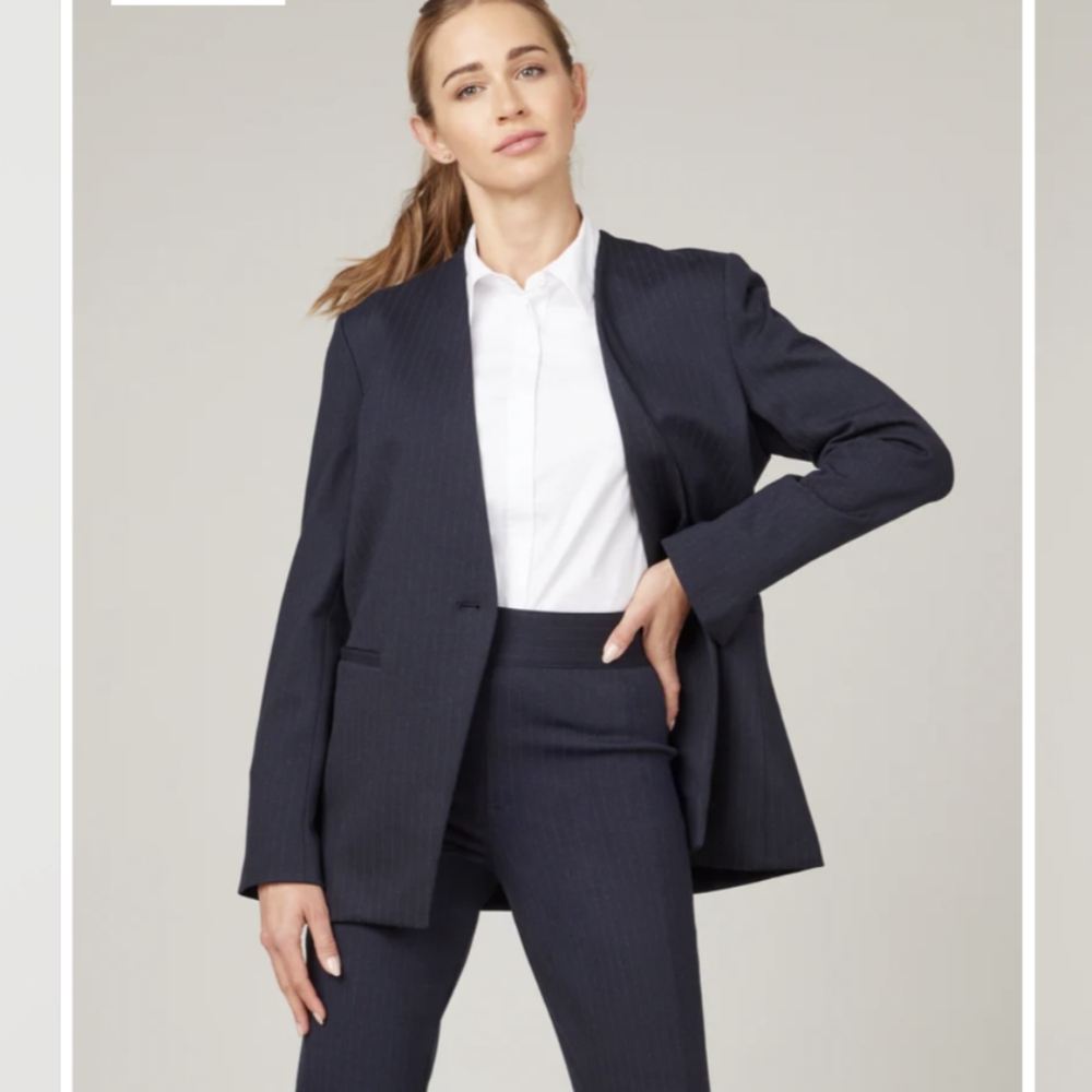 Spanx Perfect Oversized Blazer Navy Pinstripe